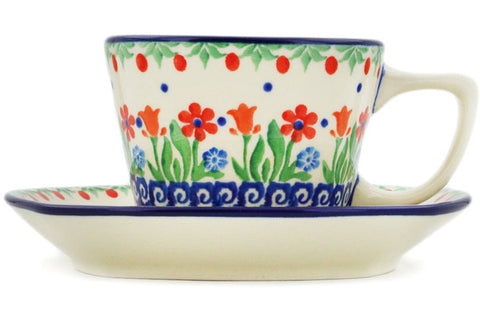 Polish Pottery 7 oz Cup with Saucer Babcia's Garden