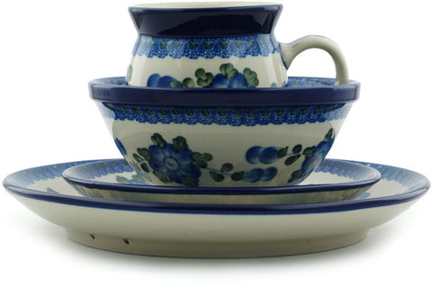 Polish Pottery 4-Piece Place Setting Blue Poppies