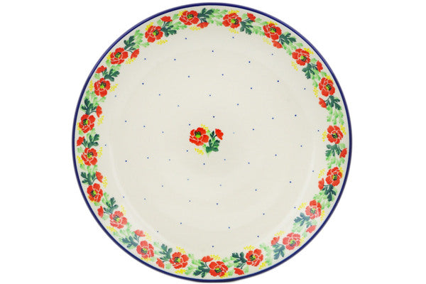 Polish Pottery 10½-inch Dinner Plate Red Poppy Chain