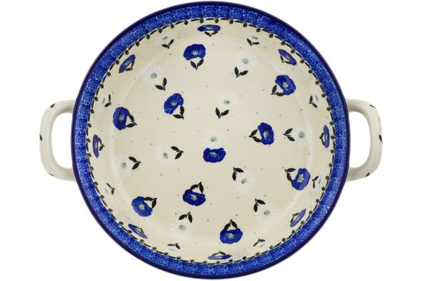 Polish Pottery Medium Round Baker with Handles Poppies In The Snow