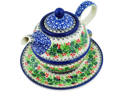 Polish Pottery 22 oz Tea Set for One Blooming Rowan