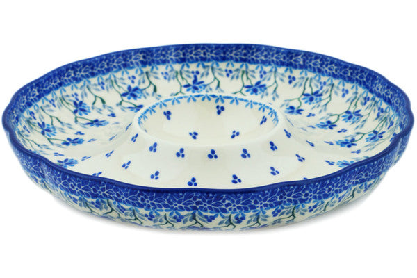 Polish Pottery 10" Chip and Dip Platter Blue Grapevine