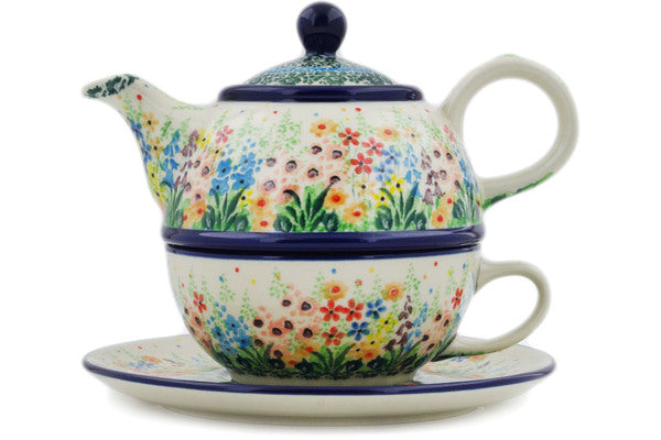 Polish Pottery 22 oz Tea Set for One Colors Of The Wind UNIKAT