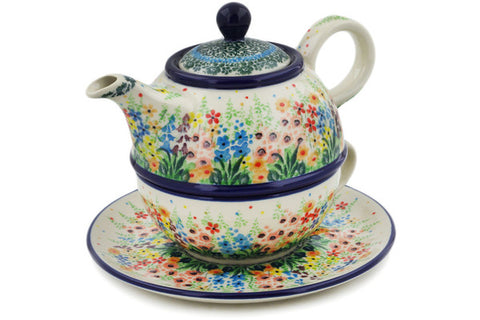 Polish Pottery 22 oz Tea Set for One Colors Of The Wind UNIKAT