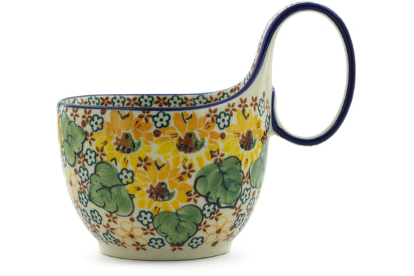 Polish Pottery 16 oz Bowl with Loop Handle Country Sunflower UNIKAT