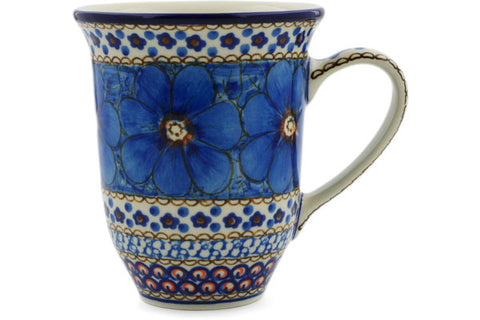 Polish Pottery Bistro Mug Cobalt Poppies UNIKAT