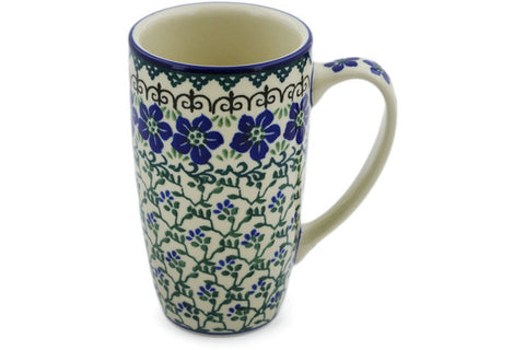 Polish Pottery Latte Mug Blue Dogwood