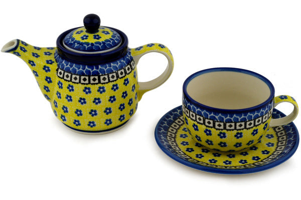 Polish Pottery 17 oz Tea Set for One Sunburst Daisies