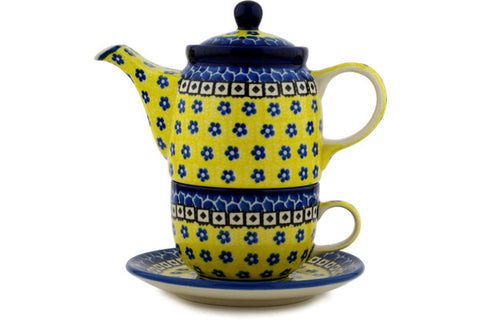 Polish Pottery 17 oz Tea Set for One Sunburst Daisies
