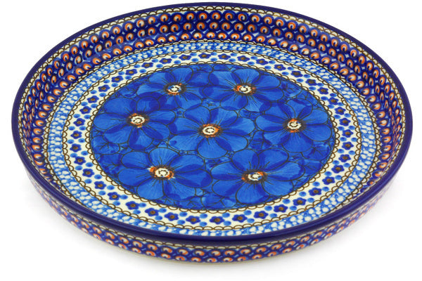 Polish Pottery 10" Cookie Platter Cobalt Poppies UNIKAT