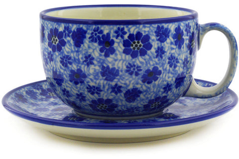 Polish Pottery 13 oz Cup with Saucer Misty Dragonfly