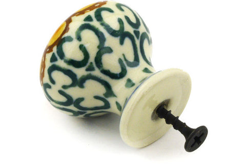 Polish Pottery Drawer knob 1-3/8 inch Blue Leaves