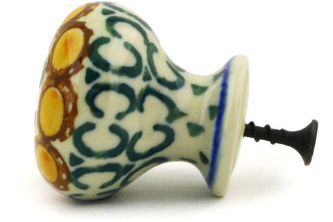 Polish Pottery Drawer knob 1-3/8 inch Blue Leaves