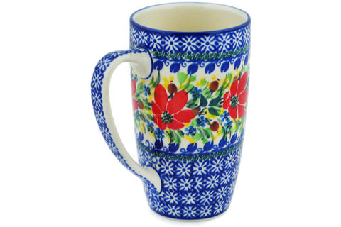 Polish Pottery Latte Mug Blooming Daisies UNIKAT