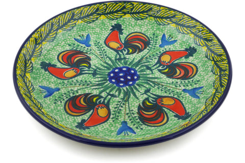 Polish Pottery Dessert Plate Rooster Parade UNIKAT