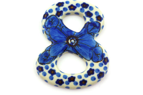 Polish Pottery 4-inch House Number EIGHT (8) Cobalt Poppies UNIKAT