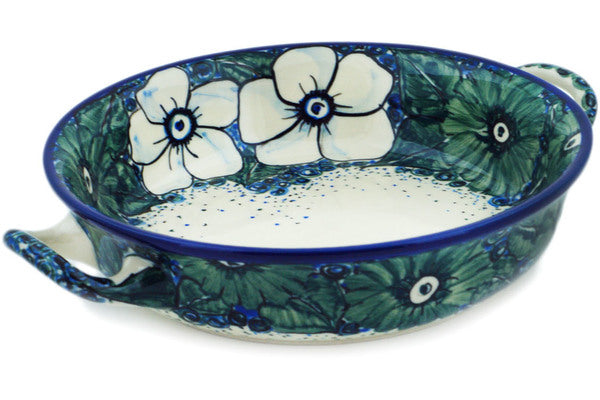 Polish Pottery 6½-inch Round Baker with Handles Bold Poppies UNIKAT