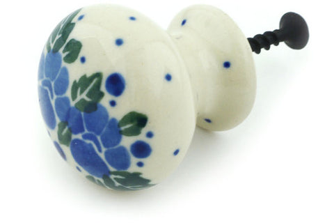 Polish Pottery Drawer knob 1-3/8 inch Blue Speckle Garland