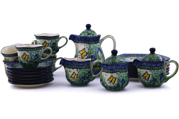 Polish Pottery 29 oz Dessert Set for 6 Spring Garden UNIKAT