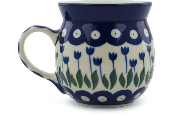 Polish Pottery 8 oz Bubble Mug Blue Tulip Peacock