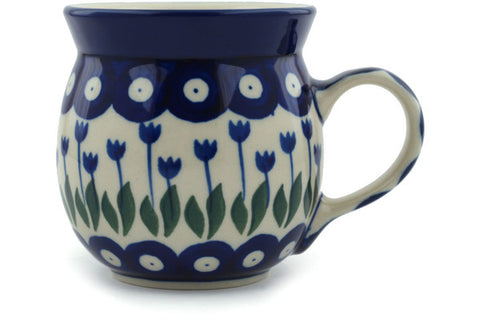 Polish Pottery 8 oz Bubble Mug Blue Tulip Peacock
