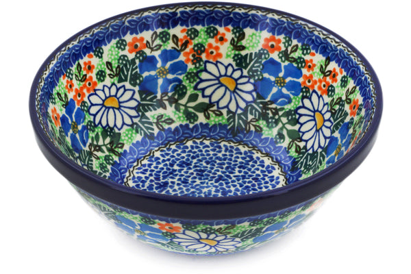 Polish Pottery 6" Bowl White Daisy Surprise UNIKAT
