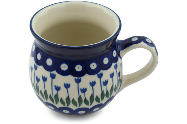 Polish Pottery 16 oz Bubble Mug Blue Tulip Peacock