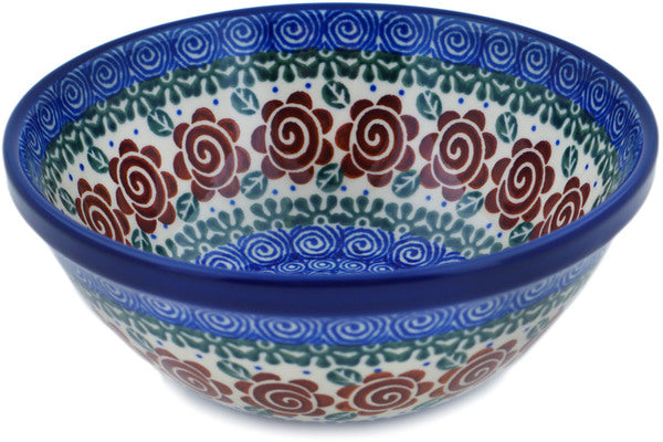 Polish Pottery 6" Bowl Brown Flower Swirl