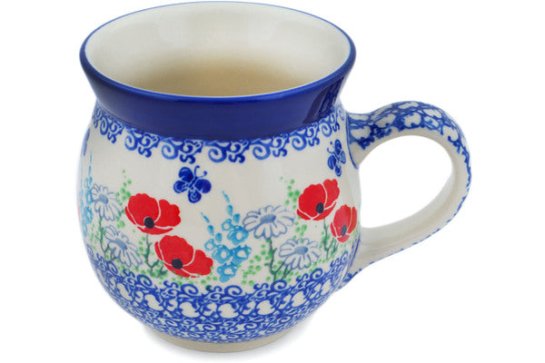 Polish Pottery 16 oz Bubble Mug Poppy Happiness