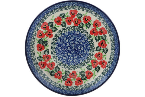 Polish Pottery Dessert Plate Delicate Red Flowers