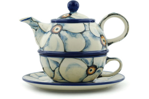 Polish Pottery 22 oz Tea Set for One Looking Poppy UNIKAT