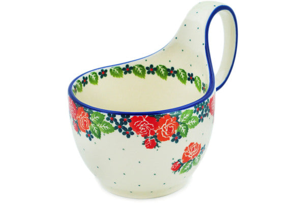 Polish Pottery 16 oz Bowl with Loop Handle In The Rose Garden