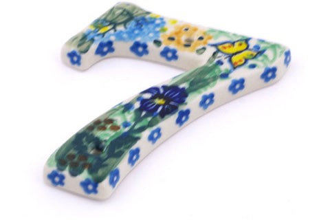 Polish Pottery 4-inch House Number SEVEN (7) Spring Garden UNIKAT