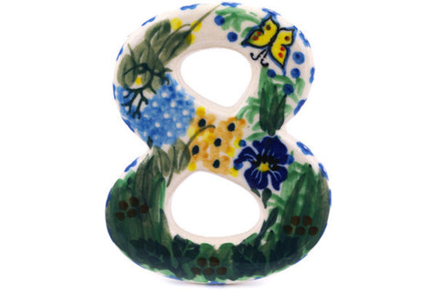 Polish Pottery 4-inch House Number EIGHT (8) Spring Garden UNIKAT