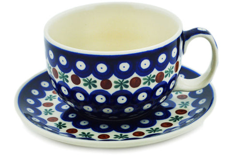 Polish Pottery 13 oz Cup with Saucer Mosquito