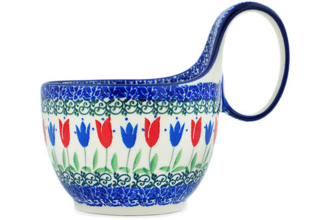 Polish Pottery 16 oz Bowl with Loop Handle Tulip Fever