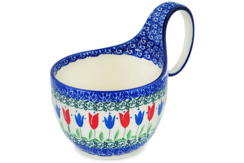 Polish Pottery 16 oz Bowl with Loop Handle Tulip Fever
