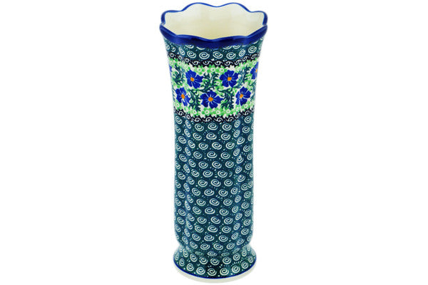 Polish Pottery 11" Vase Swirling Emeralds