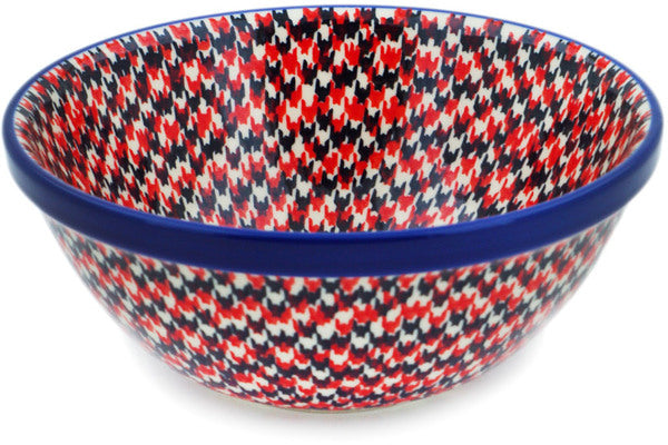 Polish Pottery Cereal Bowl Red Houndstooth