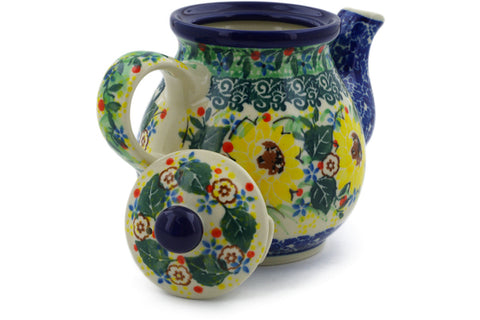 Polish Pottery 13 oz Tea or Coffee Pot Yellow Garden UNIKAT
