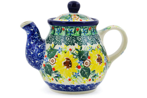 Polish Pottery 13 oz Tea or Coffee Pot Yellow Garden UNIKAT