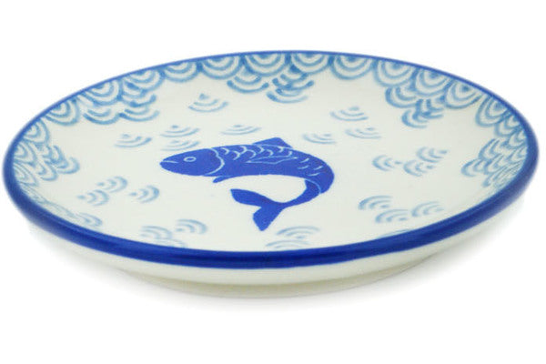 Polish Pottery Mini Plate, Coaster plate Blue Herring Waters