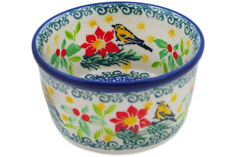 Polish Pottery Small Ramekin Bowl Festive Avian Delight UNIKAT