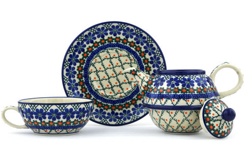 Polish Pottery 22 oz Tea Set for One Primrose Trellis