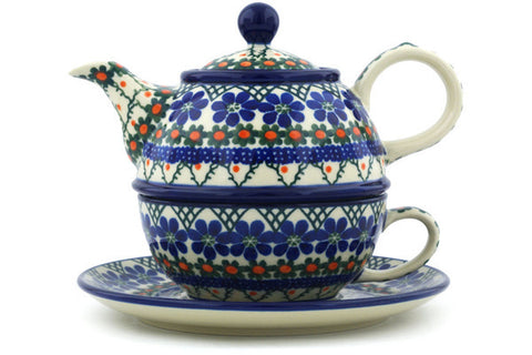 Polish Pottery 22 oz Tea Set for One Primrose Trellis