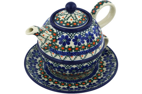 Polish Pottery 22 oz Tea Set for One Primrose Trellis