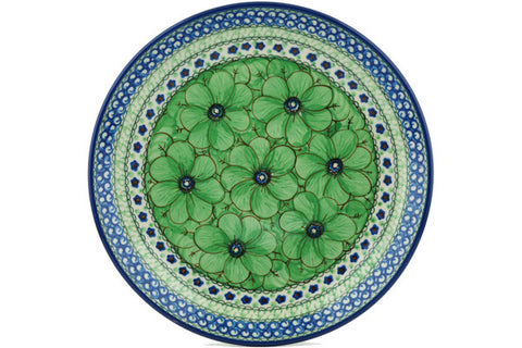 Polish Pottery 10½-inch Dinner Plate Green Pansies UNIKAT