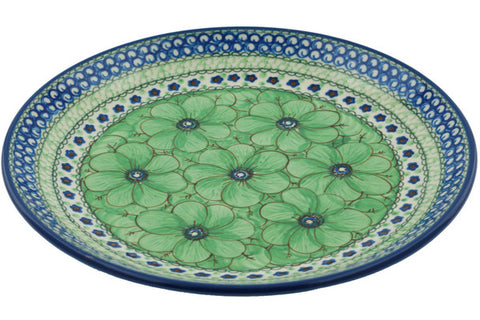 Polish Pottery 10½-inch Dinner Plate Green Pansies UNIKAT