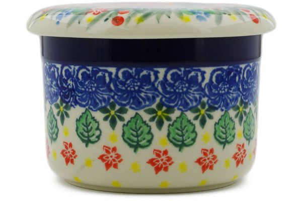 Polish Pottery French Butter Dish Red Bouquet UNIKAT