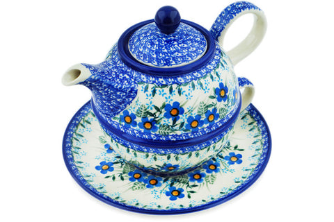 Polish Pottery 22 oz Tea Set for One Blue Joy